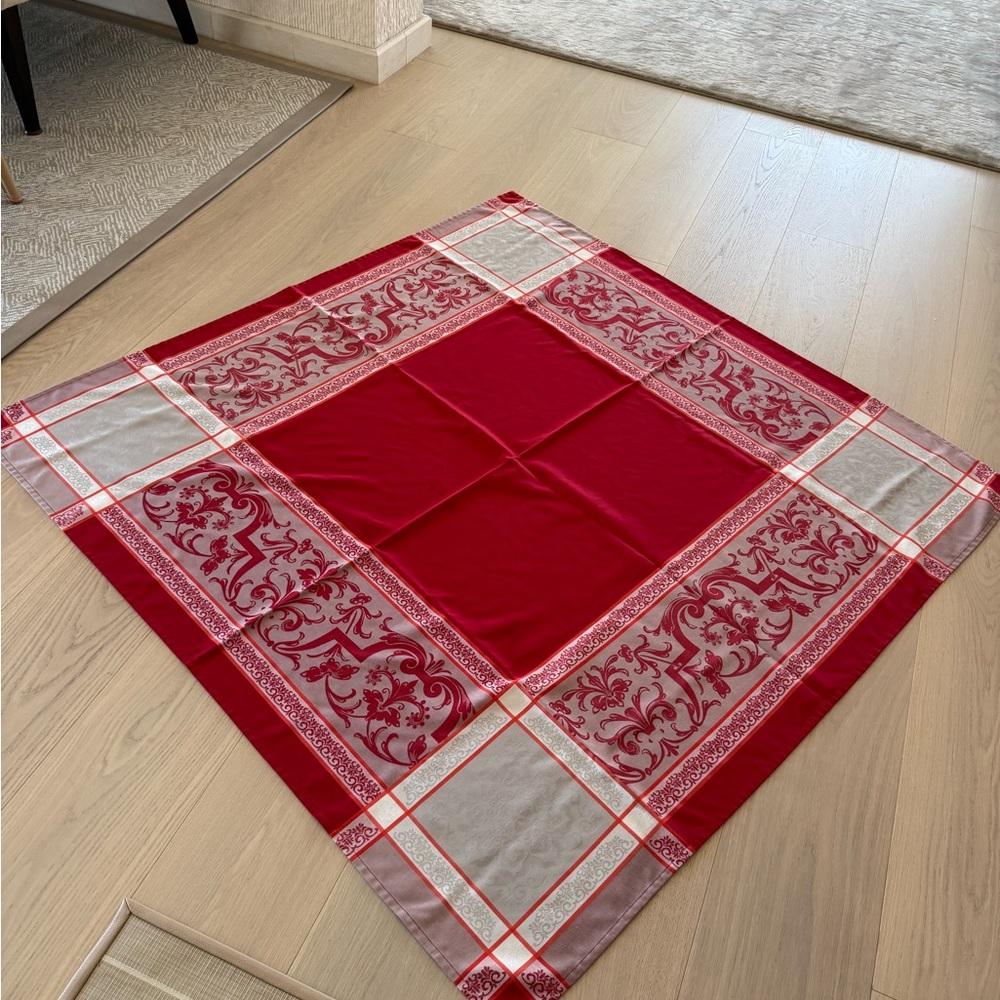 Elegant Red and Gray Square Tablecloth